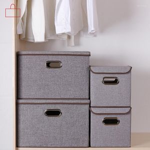 Boîtes de rangement pliantes carrées en coton et lin, boîte à vêtements, grande armoire rectangulaire, organisateur de bacs avec couvercle, conteneur Portable
