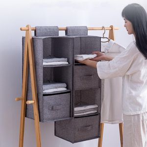 Cajas de almacenamiento Organizador de armario colgante Estantes plegables de tela de lino para calcetines Ropa Sujetador Juguetes