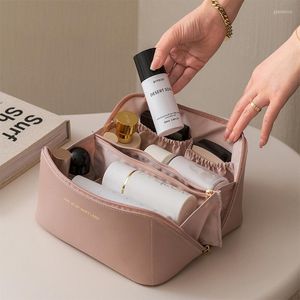 Cajas de almacenamiento Bolsa de cosméticos de viaje de cuero grande para mujeres Organizador Bolsa de maquillaje de alta capacidad Caja femenina