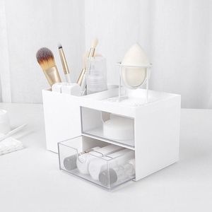 Cajas de almacenamiento Organizador de maquillaje de plástico Cajón Joyero Cosmético Cepillo Pen Holder Maquillaje Rangement Maquillage Organizador