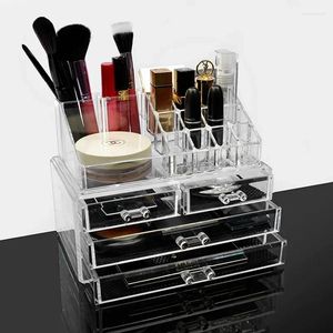 Cajas de almacenamiento Organizador cosmético transperante Big Makeup Clear Jewelry Desktop Box