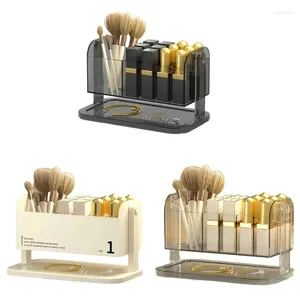 Boîtes de rangement X6HD Desktop Cosmetic Box Makeup Brush Brush Jewelry Relief Compartement Conteneur pour le comptoir d'étagère de salle de bain
