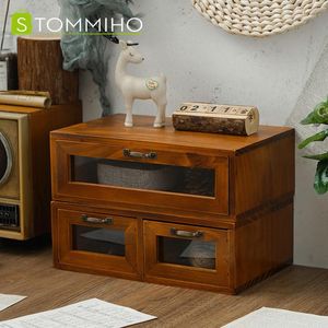 Cajones de almacenamiento STOMMIHO Caja de cajones de madera Monitor de computadora Estante aumentado Gabinete de escritorio de oficina Organizador de tocador