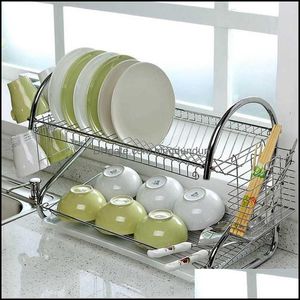 Storage Holders Racks Home Organization Housekee Garden Large Dish Drying Rack Cup Drainer 2-Tier Strainer Holder Tray Stainless Steel Kit