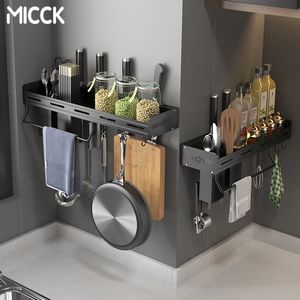 Soportes de almacenamiento Bastidores MICCK Estante de almacenamiento de cocina con ganchos para barra de toalla para suministros de cocina Tarros de especias Organizador Estante Organización y almacenamiento del hogar 230410