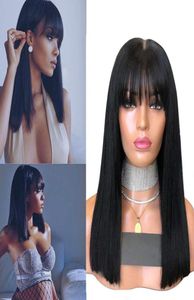 Perruque Lace Front Wig 360 lisse avec frange, cheveux humains péruviens vierges, couleur naturelle, 13x6, pour femmes, 4611681