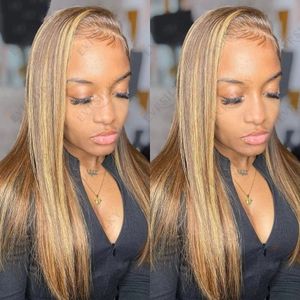 Straight Blonde Highlight 13x6 Lace Front Human Hair Wig Pre-Plucked 200 Density Indian Remy 5X5 Lace Closure Wigs For Women