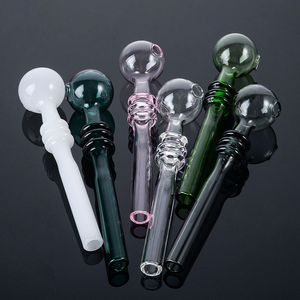 Tubo de tubo recto Tubos de quemador de aceite de vidrio Pyrex Cuchara pequeña Tubos de mano Tabaco Accesorios para fumar embriagadores Colores múltiples SW39 al por mayor