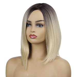 Perruques droites Ombre couleur blonde courte perruques noires Cosplay perruque synthétique pour femme Extensions de cheveux en gros