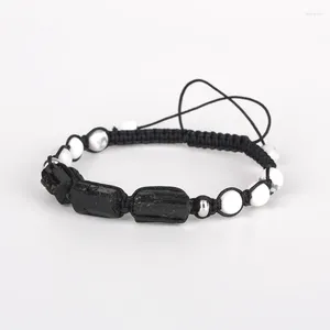 Hombra 1 PCS Natural Rough Turmaline Stone Bead Bead White Howlite Nylon Cordete Ajustable Pulsera hecha a mano unisex