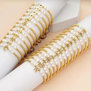 Hebra 10 piezas pulseras con letras iniciales cuentas de perlas brazaletes ajustables regalo joyería personalizada