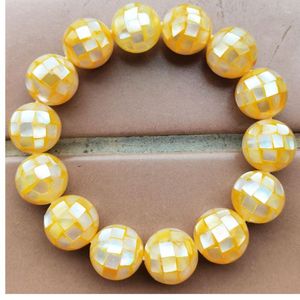 Fil 10 mm ; 12 mm ; 14mm jaune nacre coquille ronde Art femmes hommes perles Bracelet FG9339