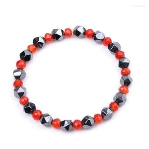 Strand 12pc 8mm Chanceux Section Hématite Perle Élastique Bracelet Reiki Mini Rouge Orange Vert Bleu Violet Jade Pierre Bracelet Femmes Bijoux