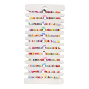 Strand 12 unids/set verano playa colorido cuentas de vidrio arcilla planta seta encantos pulsera cadena ajustable mujeres niño joyería al por mayor