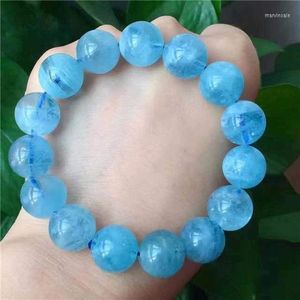 Strand Bracelet de perles rondes en aigue-marine bleue naturelle véritable de 14 mm