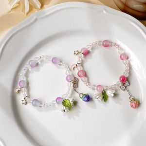 Strand 2022 Coréen Fleurs Tulipe Bracelets Bohème Coloré Cristal Perlé Bracelet À La Main Élastique Corde Femmes Pulseira Bijoux