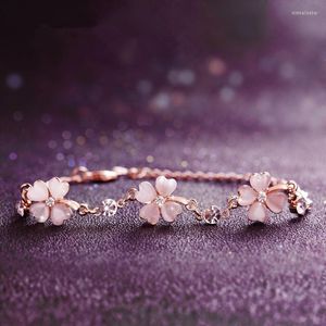 Strand 2023 Charm Flower Chain BraceletsBangles Pulsera de oro rosa para mujer Joyería exquisita 3 colores