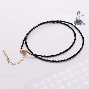 Strand 2mm Kpop Noir Ceylanite Spinelle Collier Perle Bracelet Pierre À Facettes Chaîne Perlée Bracelet Collier Femme Femal Party Jeweley Set