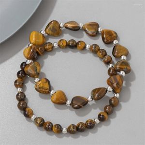 Brin 2pcs / ensemble Tiger Eye Heart Shape Beads Bracelets Natural Stone Rose Quartzs Malachites For Women Men Lovers Jewelry Gift