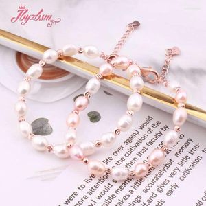 Cuentas de perlas de agua dulce naturales ovaladas de 4x7mm para mujer, pulsera de regalo de San Valentín y Navidad, joyería ajustable de 7