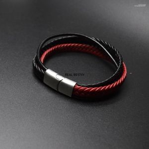 Strand 5 uds logotipo personalizado pulsera de cuero multicapa para hombres cierre magnético de acero inoxidable brazaletes de moda joyería masculina Pulseira