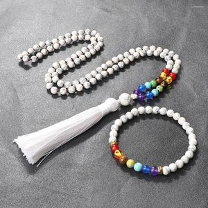 Strand 7 Chakra Collar de piedra natural Pulsera hecha a mano con cuentas 108 Mala Beads Collares Set Joyería de yoga para mujeres Hombres Regalo de bendición