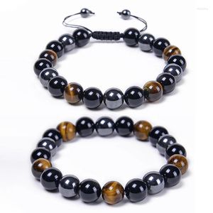 Brin 8/10 mm Tiger Eye Bracelet Bracelet Natural Black Agate Stone Femme Hommes Bracelets Braïed Rope Bangles Bijoux Cadeaux