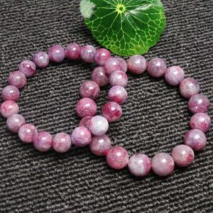 Strand 8-12mm Naturale Rotondo Rosa Tormalina Borda I Braccialetti Per Le Donne Ragazza Regalo Gingillo Gioielli Accessori di Perline