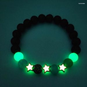 Strand 8mm Black Lava Beads And Shiny Stars Glow In The Dark Fashion Bracelets