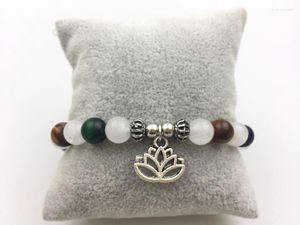 Brin 8 mm couleur yeux yeux bracelet de pierre bracelet whitejade yoga bracelets naturel lotus pendant mala perles méditation