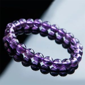 Brin 8mm gros véritable naturel violet cristal Quartz bracelets pour femmes perles à face ronde Bracelet à breloques extensible Femme