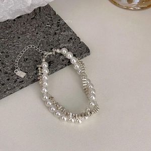 Pulsera de perlas de doble capa de Plata de Ley 925 para mujer y niña, abalorio de gota de joyería coreana