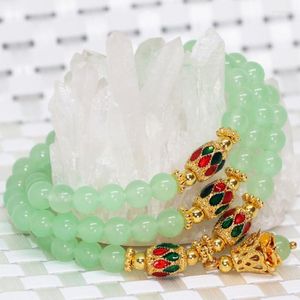 Strand Arrivée Couleur Or Entretoise Multicouche Bracelets Naturel Vert Clair Jades Pierre Calcédoine 6mm Perles Rondes Bijoux B2237