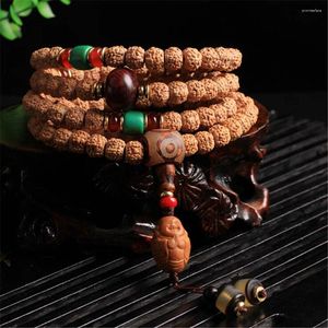 Brin arrivée népalais Rudraksha 108 perles Mala chaîne à la main sculpté noyau d'olive bouddha pendentif Bracelet bijoux bouddhistes livraison directe