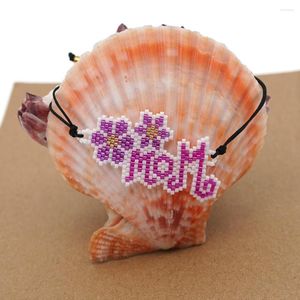 Bracelet perlé brin fleur violette maman lettres mode tricoté à la main réglable simplicité créative bohème perle de riz