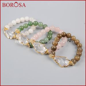 Hebras con cuentas hechas a mano Druzy Color oro mezcla Natural áspera pulsera de punta de flecha de cuarzo con cuentas de piedra blanca de 10mm G0954