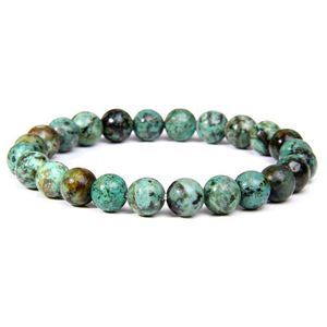 Hebras de cuentas hechas a mano de piedra Natural, pulsera de cuentas de turquesas africanas, joyería Mala de Yoga para hombres, ágatas de musgo verde para mujeres