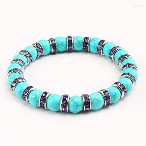 Strand Beaded Strands Natural Blue Turquoises Stone Charm Bracelets Para Mujeres Hombres Rhinestones Chakra Beads Bracelet Buddha Prayer Jewelry G