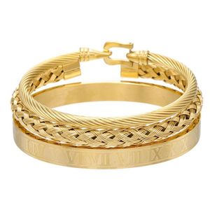 Strand Beade Strands Hiphop Royal Hiphop Bangle de acero inoxidable 3 PCS/Set Mens Pulsera romana Hombres Pulseras Joyas para pulsera Hombre Armband