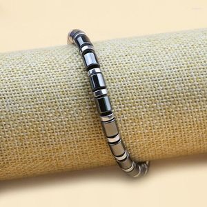 Strand Black Mix Argent Perles rondes plates cylindriques unisexes non magnétiques Bracelets réglables pour hommes Ornements de bijoux en hématite naturelle