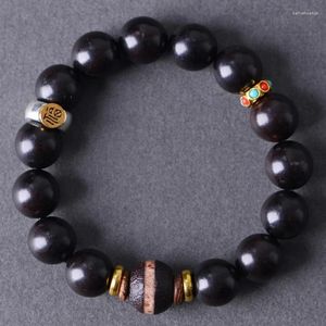 Pulsera de sándalo negro con hebra, papelería, nicho de madera, cuentas para hombres y mujeres, ágata, estilo étnico, fortuna, 15mm