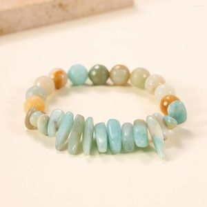 Strand Bohemian Ethnic Seaside Natural Crystal Jade associé à un bracelet en corde élastique en pierre concassée irrégulière