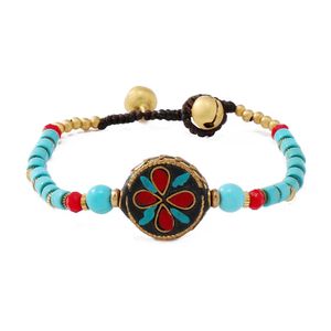 brin bohème style ethnique main ornement tibétain vintage perles népalaises personnalité simple perlé cloche bracelet