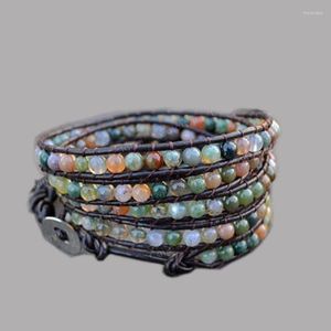 Hilo de cuerda de cuero bohemio, pulsera con cuentas de piedra semipreciosa para mujer, brazaletes con abalorios, joyería al por mayor