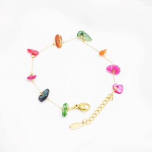 Strand Bohemian Style Pulsera de piedra de color natural para mujer Chapado en oro Enlace de acero inoxidable Regalo de joyería para niñas. Precio bajo