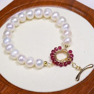 Bracelet de perles d'eau douce naturelles de style chinois brin 8-9mm bijoux de main de conception de mode