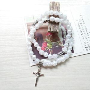 Strand Crucifix jésus croix pendentif Bracelet blanc chapelet perles chaîne pour femmes hommes catholique bénédiction Paryer bijoux cadeau