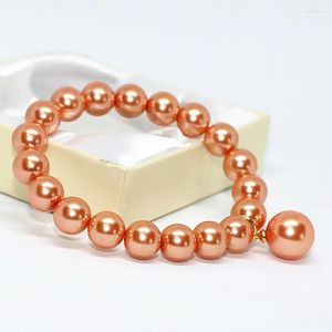 Strand Design Charms Coquille Orange Simulé-perle 10mm Perles Rondes Sortie D'usine Femmes Bracelet Corde Élastique Bijoux 7.5 pouces B1714