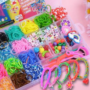 Strand DIY Artes Manualidades Juguete para niñas Tejido a mano Color Banda de goma Rompecabezas Niños Joyería de moda Pulsera trenzada para niños Collar de cuentas