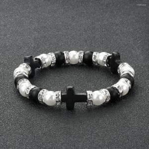 Strand élastique 8mm bracelet pierre naturelle perle perles bracelets mode croix forme pour femmes hommes amitié bijoux cadeau amour en gros